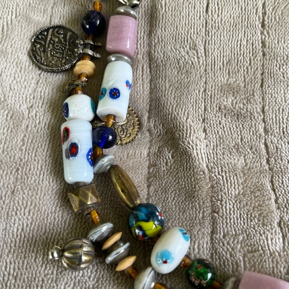 VINTAGE NECKLACE ART GLASS BEAD LAMPWORK CHA CHA CHUNKY DBL STRAND VERY UNIQUE - Picture 6 of 12